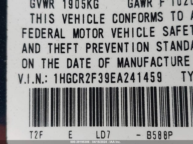 Honda ACCORD LX 2014 1HGCR2F39EA241459 Image 9