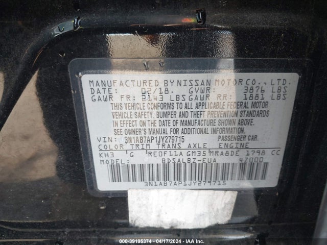 Nissan SENTRA S 2018 3N1AB7AP1JY279715 Image 9