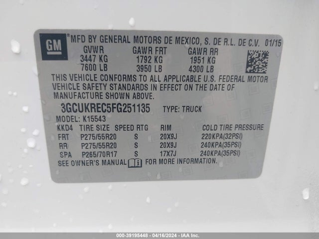 Chevrolet Silverado 1500 1lt 2015 3GCUKREC5FG251135 Image 9