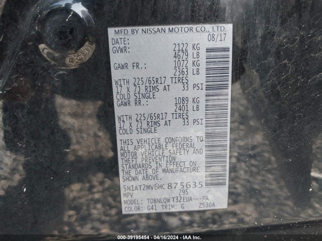 Nissan ROGUE SV 2017 5N1AT2MV6HC875635 Image 9