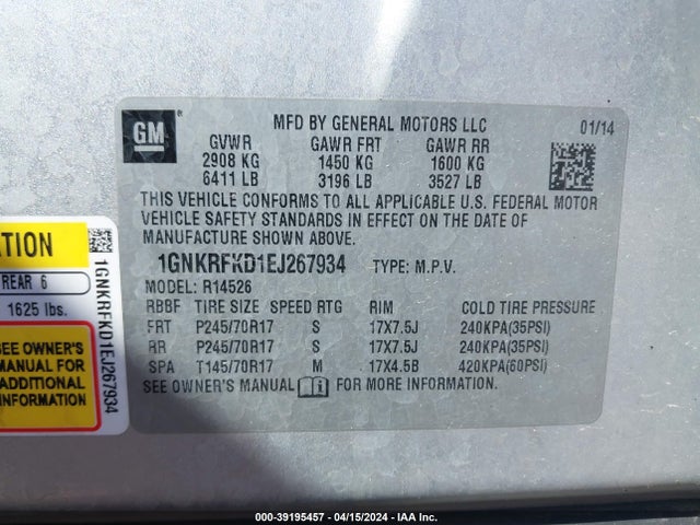 Chevrolet Traverse Ls 2014 1GNKRFKD1EJ267934 Image 9