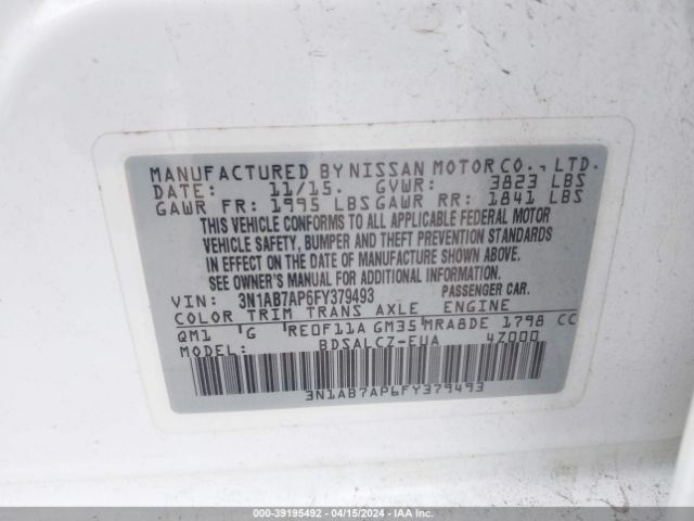 3N1AB7AP6FY379493 Nissan SENTRA S