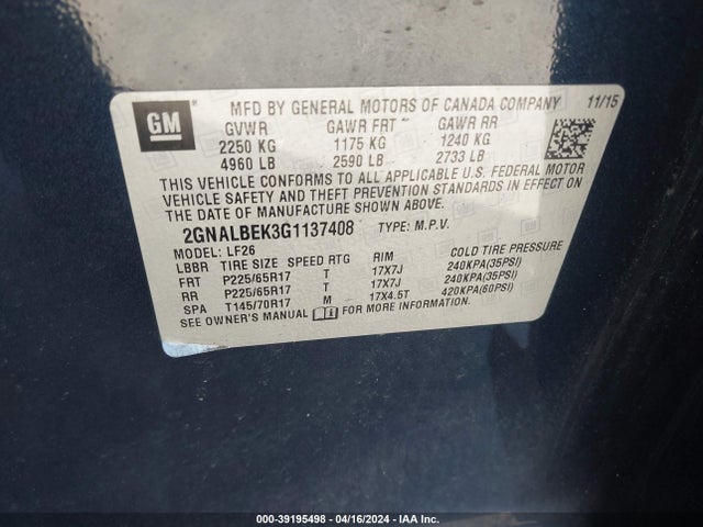 Chevrolet EQUINOX LS 2016 2GNALBEK3G1137408 Image 9