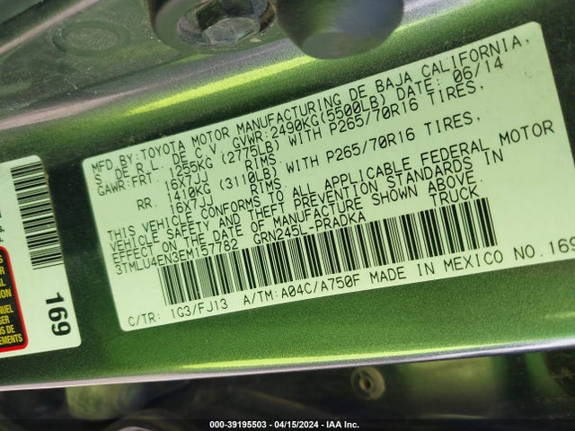 Toyota Tacoma Base V6 2014 3TMLU4EN3EM157782 Image 9