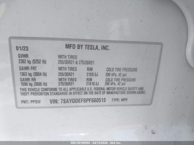 2023 TESLA MODEL Y 7SAYGDEF8PF660515 Photo 8