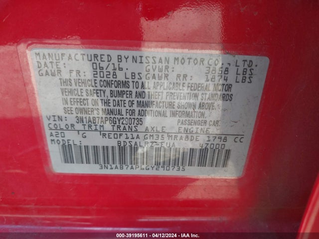 Nissan SENTRA SR 2016 3N1AB7AP6GY290735 Image 9