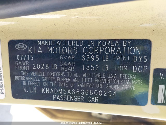 KIA RIO LX 2016 KNADM5A36G6600294 Image 9