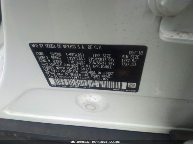 3CZRU5H33JM716925 Honda HR-V LX