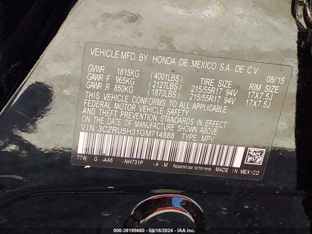 Honda HR-V LX 2016 3CZRU5H31GM714888 Image 9