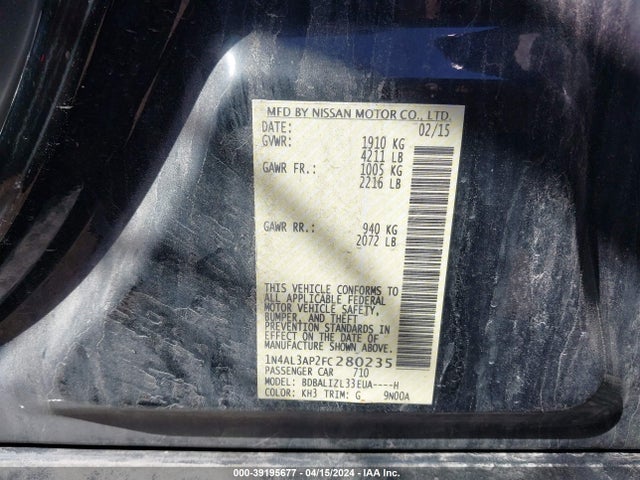 Nissan Altima 2.5 Sv 2015 1N4AL3AP2FC280235 Image 9
