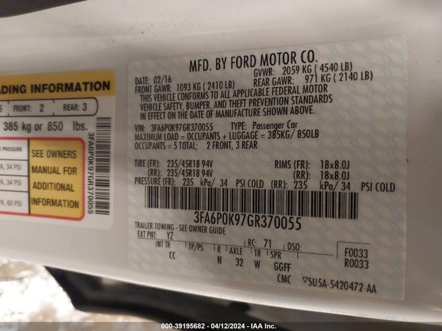 Ford Fusion Titanium 2016 3FA6P0K97GR370055 Image 9