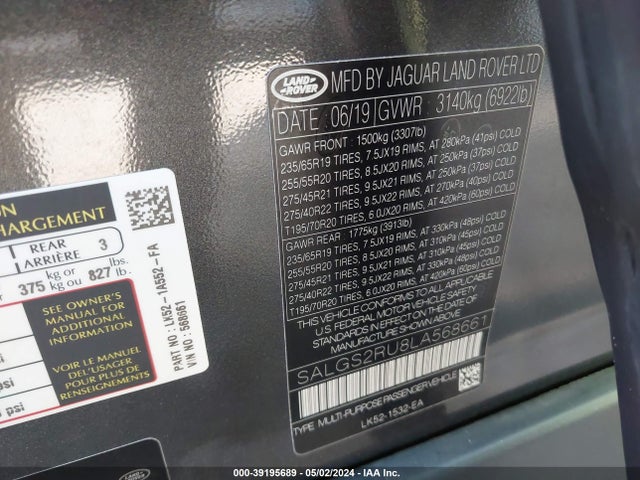 SALGS2RU8LA568661 Land Rover Range Rover Hse