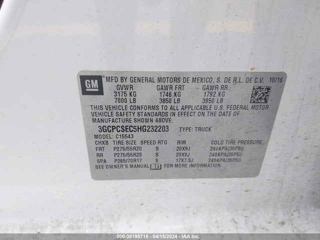 Chevrolet Silverado 1500 1lz 2017 3GCPCSEC5HG232203 Image 9