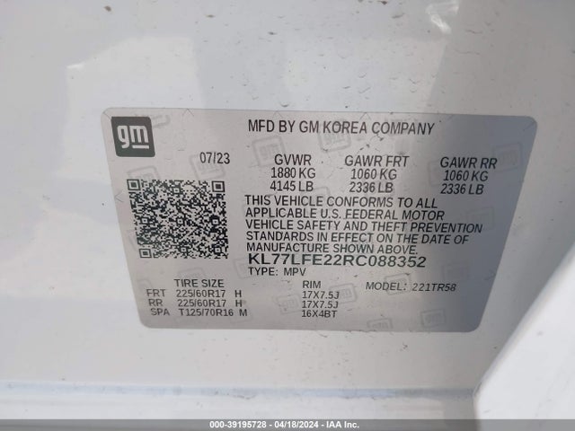 Chevrolet Trax Fwd Sp 2024 KL77LFE22RC088352 Image 9