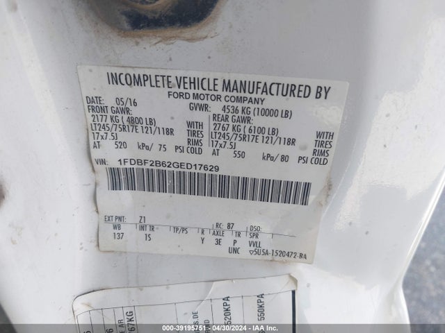 Ford F-250 Xl 2016 1FDBF2B62GED17629 Image 9