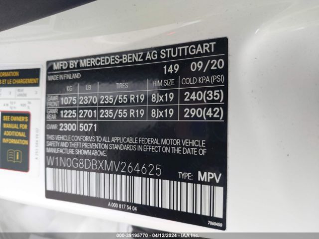 W1N0G8DBXMV264625 Mercedes-Benz Glc 300 Suv