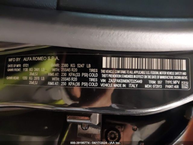 ZASPAKBN6N7D25449 Alfa Romeo Stelvio Veloce Ti Awd