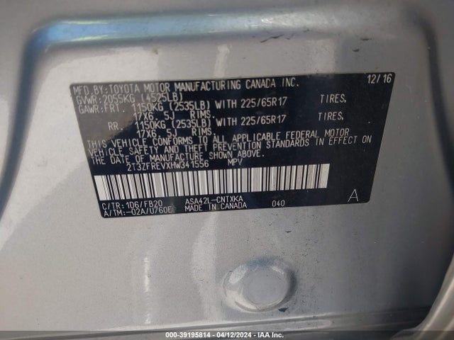 Toyota RAV4 LE 2017 2T3ZFREVXHW341556 Image 9