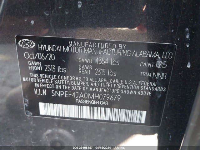 Hyundai SONATA SEL 2021 5NPEF4JA0MH079679 Image 9