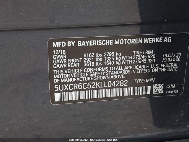 BMW X5 Xdrive40i 2019 5UXCR6C52KLL04282 Image 9