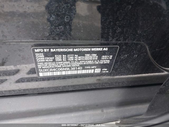 5UXCR4C06N9L38140 BMW X5 Sdrive40i