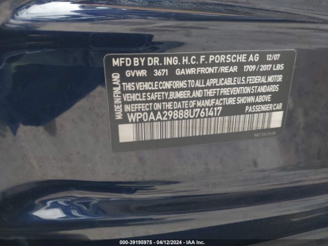 2008 PORSCHE CAYMAN WP0AA29888U761417 Photo 8