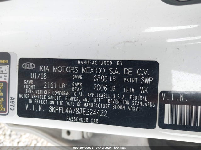 KIA FORTE LX 2018 3KPFL4A78JE224422 Image 9