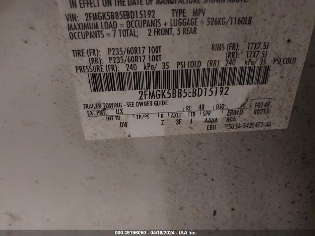 Ford FLEX SE 2014 2FMGK5B85EBD15192 Image 9