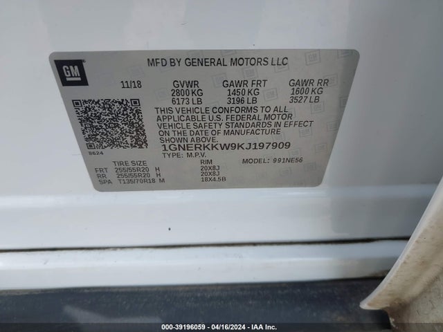 Chevrolet Traverse Premier 2019 1GNERKKW9KJ197909 Image 9