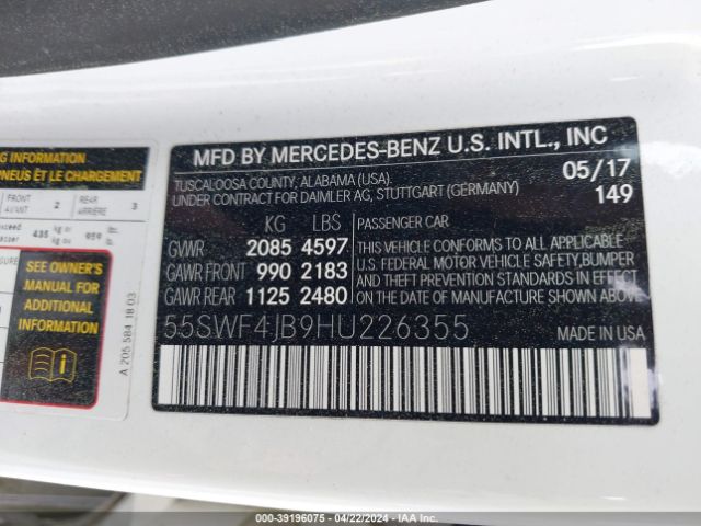 55SWF4JB9HU226355 Mercedes-Benz C 300 Luxury/sport