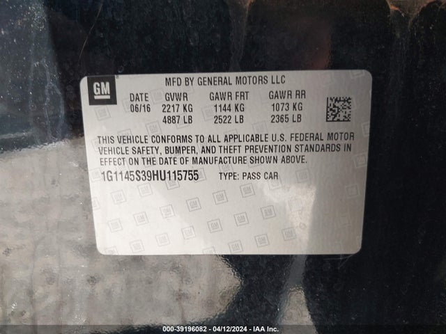 Chevrolet IMPALA 2LZ 2017 1G1145S39HU115755 Image 9