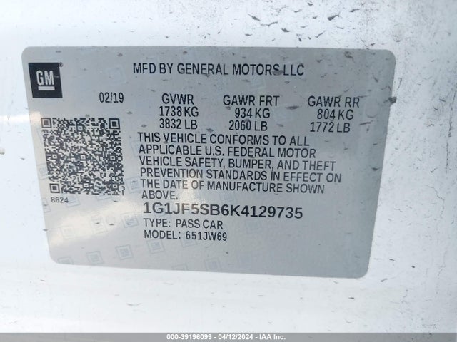 Chevrolet Sonic Premier Auto 2019 1G1JF5SB6K4129735 Image 9