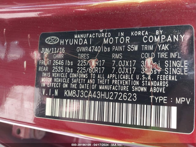 Hyundai TUCSON SE 2017 KM8J3CA43HU272623 Image 9