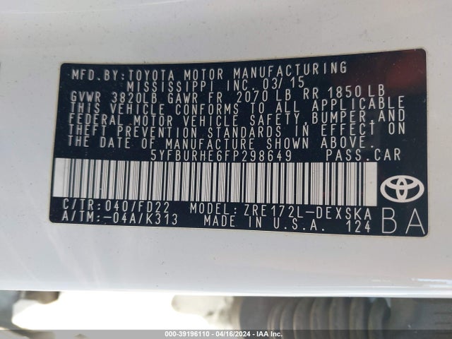 Toyota Corolla S Plus 2015 5YFBURHE6FP298649 Image 9