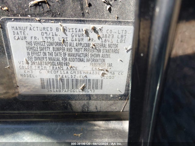 Nissan SENTRA SV 2016 3N1AB7AP0GL680193 Image 9