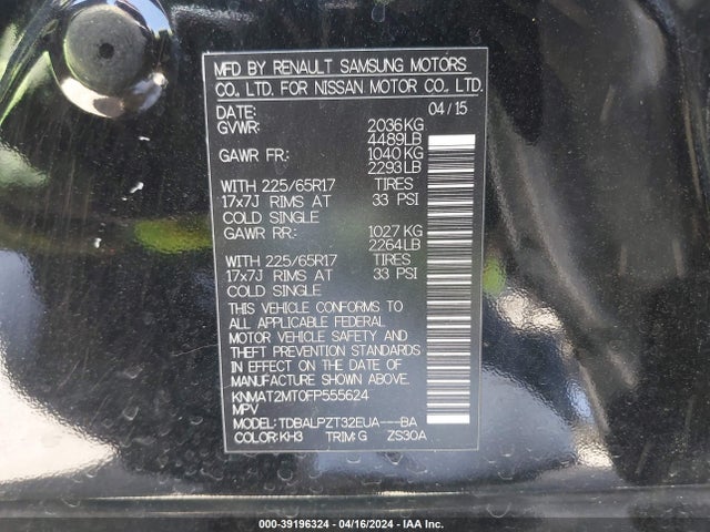 Nissan ROGUE S 2015 KNMAT2MT0FP555624 Image 9