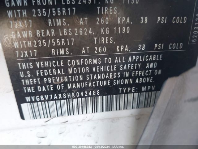 WVGBV7AX8HK042488 Volkswagen Tiguan 2.0t/2.0t S