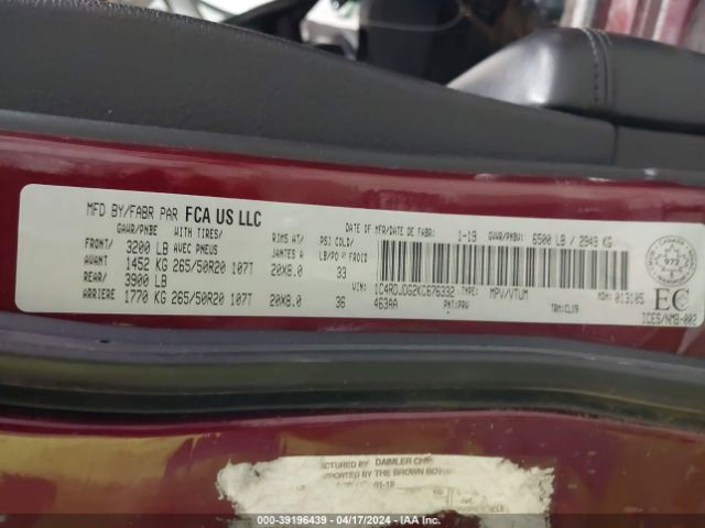 1C4RDJDG2KC676332 Dodge DURANGO GT
