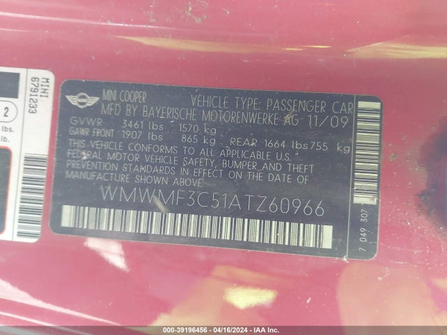 2010 MINI COOPER WMWMF3C51ATZ60966 Photo 8