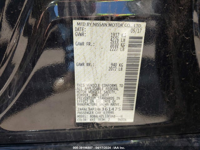Nissan Altima 2.5 Sr 2017 1N4AL3AP1HN361475 Image 9
