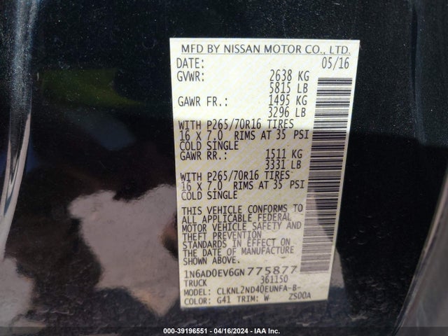 Nissan Frontier Sv 2016 1N6AD0EV6GN775877 Image 9
