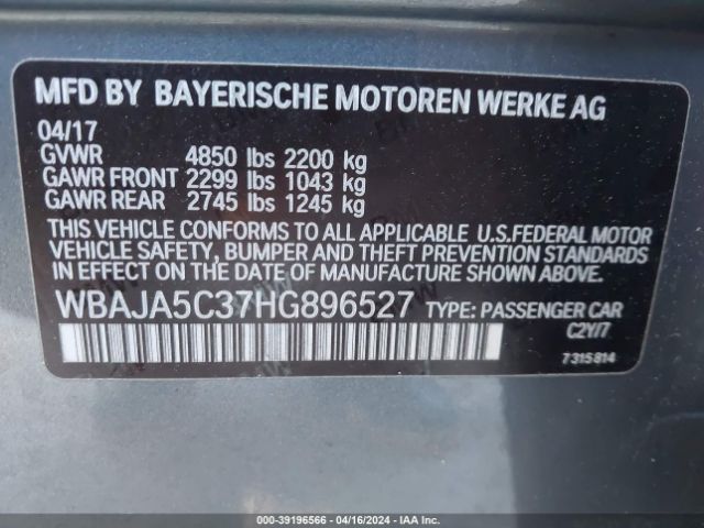 WBAJA5C37HG896527 BMW 530I