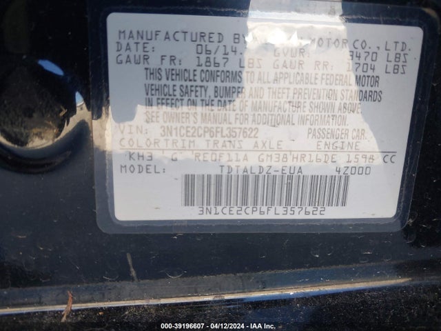 Nissan Versa Note S (sr)/s Plus/sl/sr/sv 2015 3N1CE2CP6FL357622 Image 9