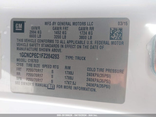 Chevrolet Silverado 1500 Ls 2015 1GCNCPEC1FZ284283 Image 9