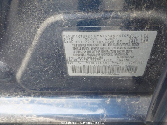 Nissan SENTRA SR 2019 3N1AB7AP3KY302865 Image 9