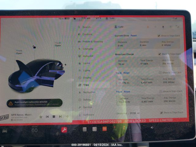 5YJ3E1EA9MF062798 Tesla Model 3 Standard Range Plus Rear-wheel Drive