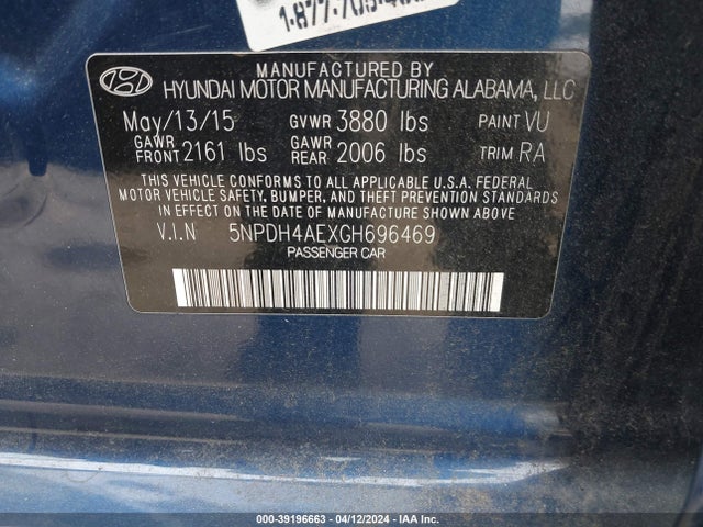 Hyundai ELANTRA SE 2016 5NPDH4AEXGH696469 Image 9