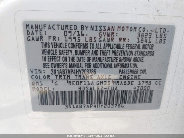 Nissan SENTRA S 2017 3N1AB7AP4HY203786 Image 9