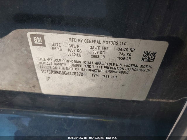Chevrolet Sonic Ls Auto 2016 1G1JA6SG8G4176272 Image 9