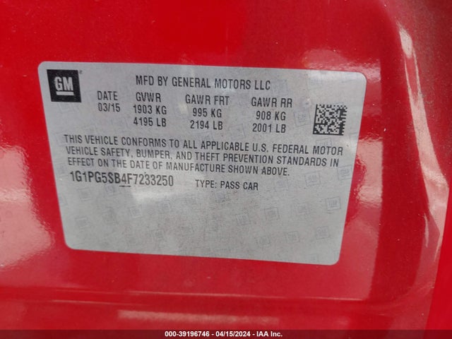 Chevrolet CRUZE LTZ 2015 1G1PG5SB4F7233250 Image 9